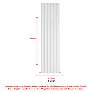 1800x475mm Lilac Dikey Beyaz Alüminyum Radyatör Dekoratif Tasarım