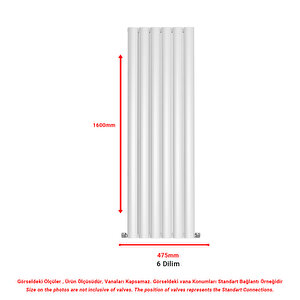 1600x475mm Lilac Dikey Beyaz Alüminyum Radyatör Dekoratif Tasarım