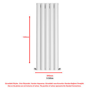 1200x395mm Lilac Dikey Beyaz Dekoratif Alüminyum Radyatör