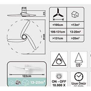 (ORB-VL9) Uzaktan kumandalı APP kontrollü ledli tavan vantilatörü  30w dc motor 24w led  sarı 3000k-6500k beyaz