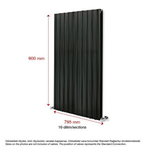 900x795mm Amber Dikey Antrasit Alüminyum Radyatör