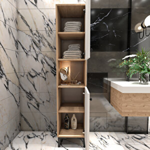 Banyo Boy Dolabı Luxe | Ahşap-beyaz