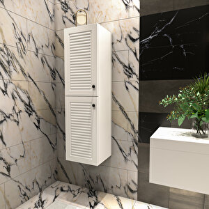 Panjur Kapaklı Banyo Asma Boy Dolabı | Mat Beyaz Mat Beyaz