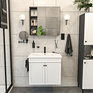Panjur Kapaklı | Aynalı | Lavabolu | Askılı | Banyo Lavabo Dolabı Seti | Antrasit - Beyaz
