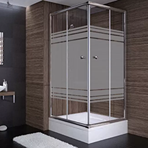 90x90x180 Kare Parlak Profil 06 Kumlu Cam Duş Kabini