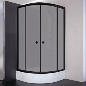 90x90x180 Oval Siyah Profil 06 Kumlu Cam Duş Kabini