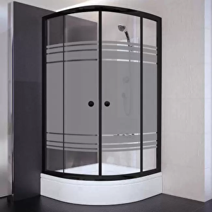80x80x180 Oval Siyah Profil Komple Kumlu Cam Duş Kabini