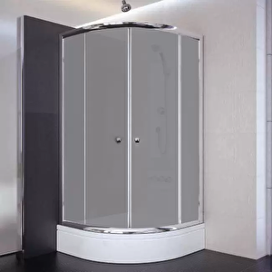 100x100x180 Oval Parlak Profil Komple Kumlu Cam Duş Kabini