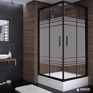 80x80x180 Kare Siyah Profil 06 Kumlu Cam Duş Kabini