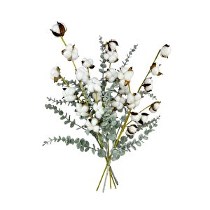 5li Set Doğal Pamuk Ve Okaliptus Çiçeği Kuru Çiçek Yapay Çiçek 3+2 Mix