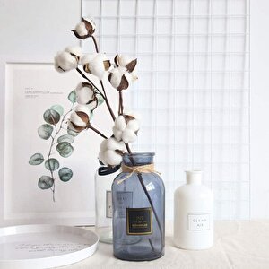 3lü Set Doğal Pamuk Çiçeği 9lu Kuru Çiçek 60cm Yapay Çiçek