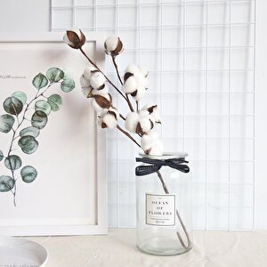 3lü Set Doğal Pamuk Çiçeği 9lu Kuru Çiçek 60cm Yapay Çiçek