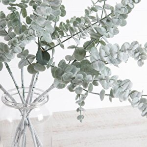 3lü Set Yapay Çiçek Pastel Karlı Okaliptus 48cm 5dallı Uzun Dal Eucalyptus