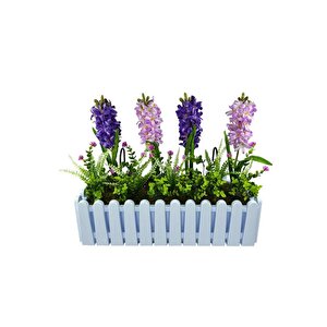 Yapay Çiçek Renkli Sümbül Çiçekleri Beyaz Çit Saksıda Küpeşte Askılı Balkon Çiçeği Çiçek Sepeti