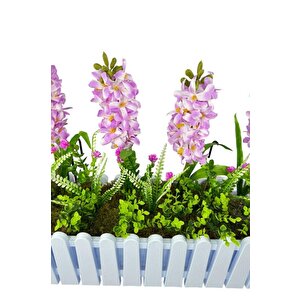 Yapay Çiçek Renkli Sümbül Çiçekleri Beyaz Çit Saksıda Küpeşte Askılı Balkon Çiçeği Çiçek Sepeti