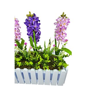 Yapay Çiçek Renkli Sümbül Çiçekleri Beyaz Çit Saksıda Küpeşte Askılı Balkon Çiçeği Çiçek Sepeti