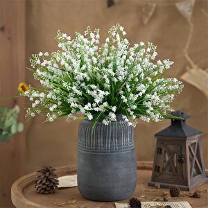 Yapay Çiçek Müge Çiçeği Sazlı Beyaz Çan Çiçeği Lily Of The Valley Demet