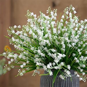 Yapay Çiçek Müge Çiçeği Sazlı Beyaz Çan Çiçeği Lily Of The Valley Demet