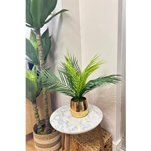 Yapay Çiçek Palmiye Areka Yapay Bitki Gold Metal Saksı Salon Çiçeği 9 Yaprak 50cm