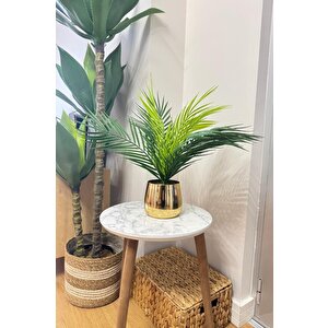Yapay Çiçek Palmiye Areka Yapay Bitki Gold Metal Saksı Salon Çiçeği 9 Yaprak 50cm