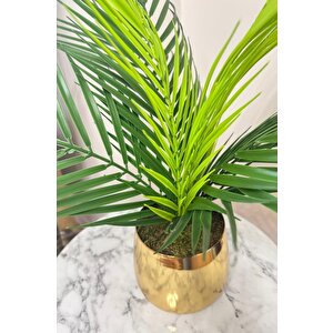 Yapay Çiçek Palmiye Areka Yapay Bitki Gold Metal Saksı Salon Çiçeği 9 Yaprak 50cm