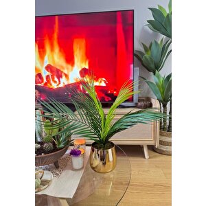 Yapay Çiçek Palmiye Areka Yapay Bitki Gold Metal Saksı Salon Çiçeği 9 Yaprak 50cm