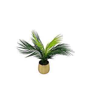 Yapay Çiçek Palmiye Areka Yapay Bitki Gold Metal Saksı Salon Çiçeği 9 Yaprak 50cm