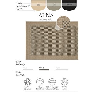 Atina 9102 Haki Bej Yolluk Oturma Odası Halısı Dokuma Hasır Halı Kilim Antre Hol Halısı 80x150 cm