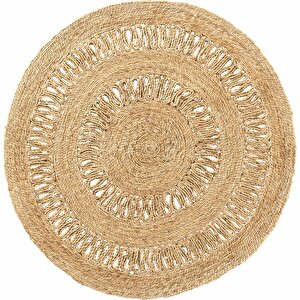 Stew Ca-112 Natural Yuvarlak Jüt Halı El Dokuma Hasır Dekoratif Jüt Örgü Halı Jüt Kilim 120x120 cm
