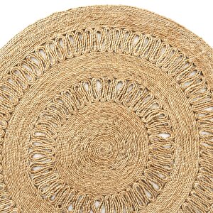 Stew Ca-112 Natural Yuvarlak Jüt Halı El Dokuma Hasır Dekoratif Jüt Örgü Halı Jüt Kilim 120x120 cm