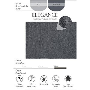Elegance Antrasit Yün Halı Natural Salon Koridor Halı Yolluk El Dokuma Halı Örgü El Halısı 130x190 cm