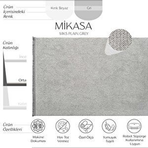 Mikasa Mks Plain Gri Yumuşak Dokulu Halı Kilim Salon Koridor Kesme Dokuma Makine Halısı 120x180 cm