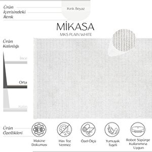 Mikasa Mks Plain Beyaz Yumuşak Dokulu Halı Kilim Salon Koridor Kesme Dokuma Makine Halısı 100x500 cm