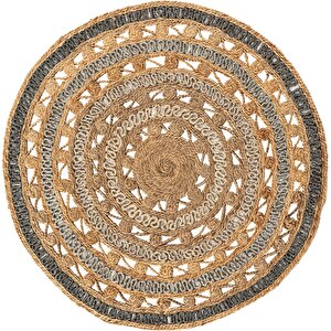 Stew Ca-106 Natural Gri Degrade Yuvarlak Jüt El Dokuma Hasır Halı Dekoratif Örgü Jüt Kilim 120x120 cm