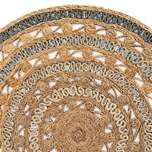 Stew Ca-106 Natural Gri Degrade Yuvarlak Jüt El Dokuma Hasır Halı Dekoratif Örgü Jüt Kilim 120x120 cm