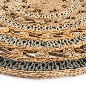 Cool Halı Stew Ca-106 Natural Gri Degrade Yuvarlak Jüt El Dokuma Hasır Halı Dekoratif Örgü Jüt Kilim