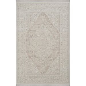 Pella 6807 Beyaz Krem Yolluk Dokuma Makine Halısı Antre Hol Halısı Klasik Salon Halısı 80x150 cm