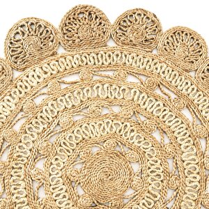 Stew Ca-105 Natural Beyaz Yuvarlak Jüt Halı El Dokuma Dekoratif Jüt Örgü Halı Jüt Kilim 120x120 cm