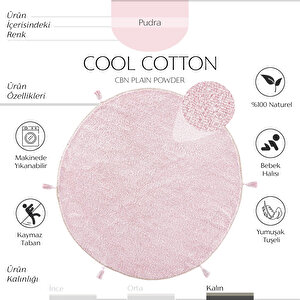 Cool Cotton Ccn Plain Pudra Yıkanabilir Kaymaz Tabanlı Pamuk Dokuma Yuvarlak Bebek Halısı 120x120 cm