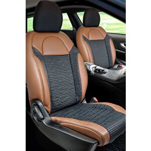Renault Megane 2 Hb Uyumlu Lüx Deri Süet Oto Koltuk Kılıfı Ön Arka Takım Premium Kahverengi Siyah