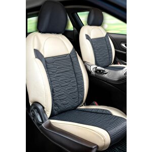 Peugeot 407 Uyumlu Lüx Deri Süet Oto Koltuk Kılıfı Ön Arka Takım Premium Bej Si̇yah Siyah - Bej