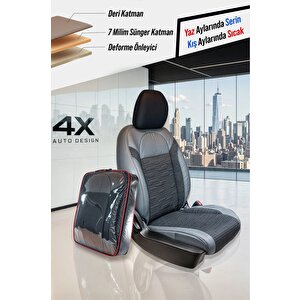 Ki̇a Cerato Yeni Uyumlu Lüx Deri Süet Oto Koltuk Kılıfı Ön Arka Takım Premium Gri̇ Si̇yah