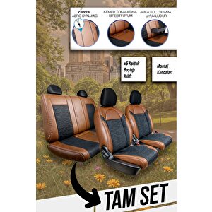 Mini Copper Contryman Uyumlu Lüx Deri Süet Oto Koltuk Kılıfı Ön Arka Takım Premium Kahverengi Siyah