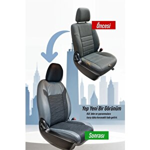 Mercedes E Serisi Uyumlu Lüx Deri Süet Oto Koltuk Kılıfı Ön Arka Takım Premium Gri̇ Si̇yah Gri - Siyah