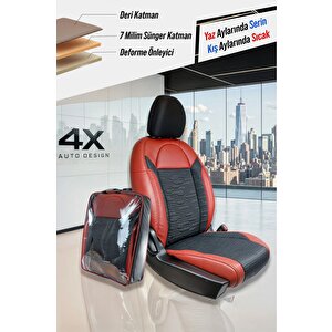 Ssanyoung Korando Sports Uyumlu Lüx Deri Süet Oto Koltuk Kılıfı Ön Arka Takım Premium Kırmızı Siyah