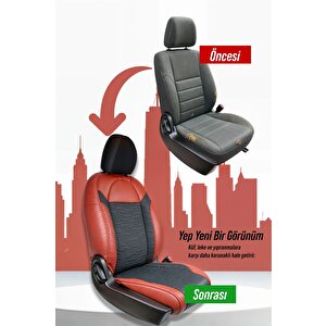 Kia Retona Uyumlu Lüx Deri Süet Oto Koltuk Kılıfı Ön Arka Takım Premium Kırmızı Siyah Kırmızı - Siyah