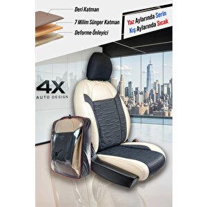 Fiat 500x Uyumlu Lüx Deri Süet Oto Koltuk Kılıfı Ön Arka Takım Premium Bej Si̇yah