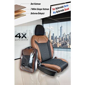 Ki̇a Sephia Uyumlu Lüx Deri Süet Oto Koltuk Kılıfı Ön Arka Takım Premium Kahverengi Siyah