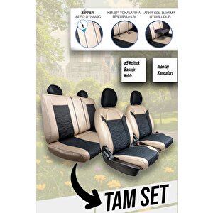 Seat İbiza Eski̇ Uyumlu Lüx Deri Süet Oto Koltuk Kılıfı Ön Arka Takım Premium Bej Si̇yah Siyah - Bej