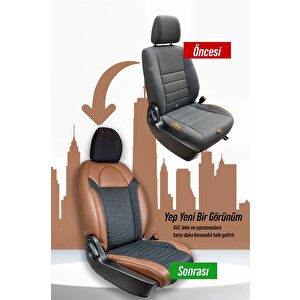 Bmw 2 Seri̇si̇ 216d Uyumlu Lüx Deri Süet Oto Koltuk Kılıfı Ön Arka Takım Premium Kahverengi Siyah Kahverengi